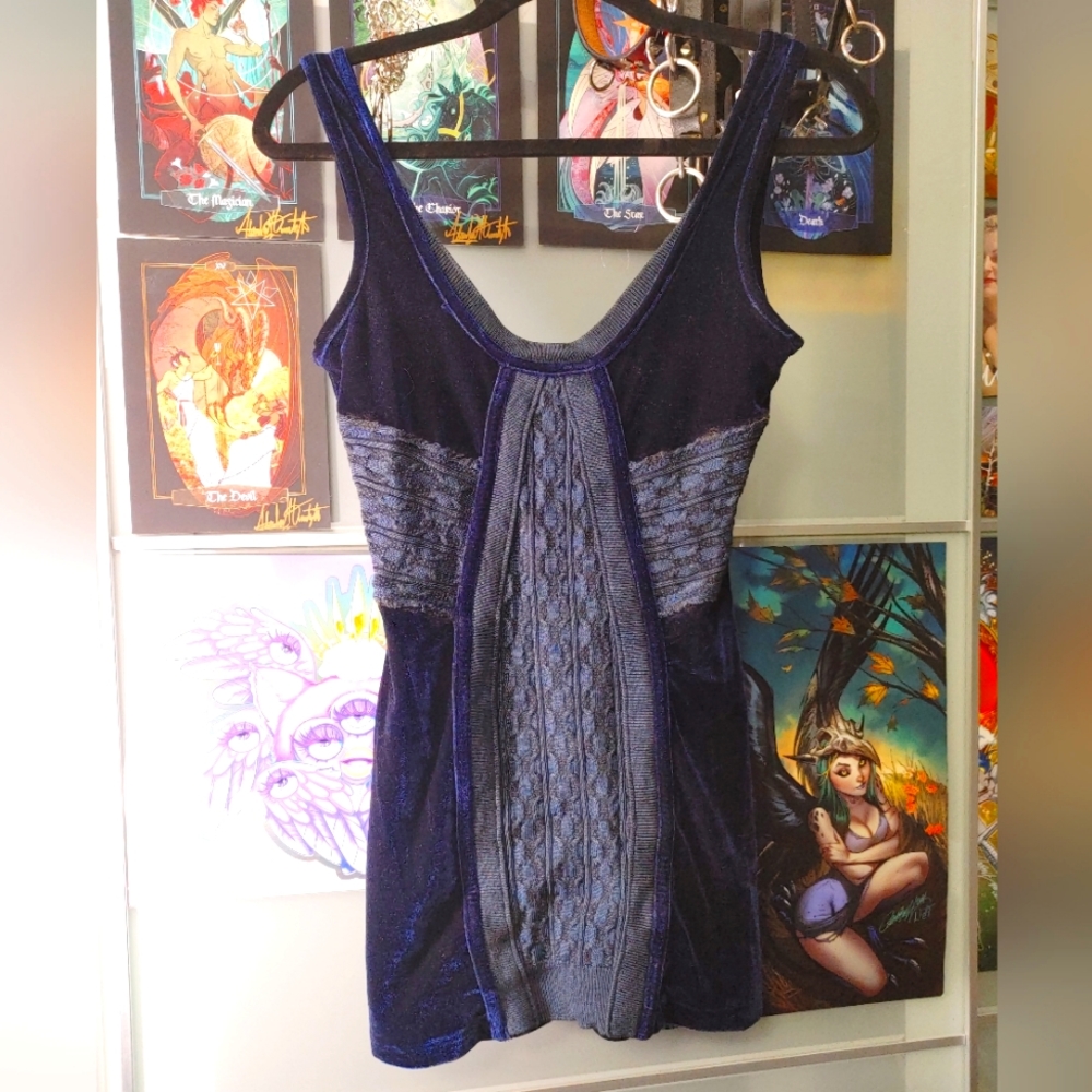 DONATED 🫂 Free People XS Royal Blue Velvet Bodycon Ultra Mini Dress